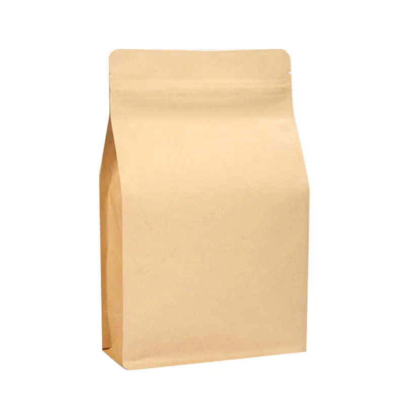 Resealable eight-side sealing kraft paper bag for coffee bean packing