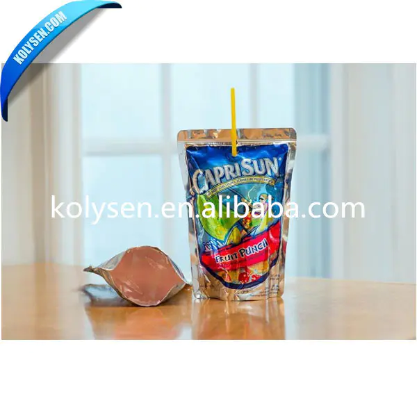 Kolysen custom juice packaging stand up pouch with straw inside