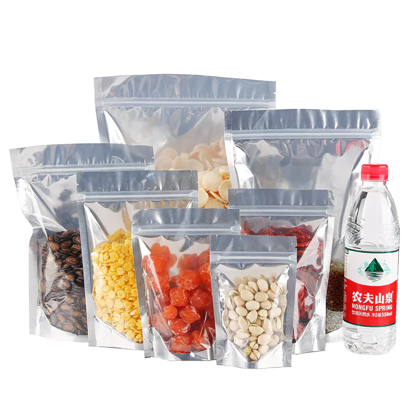 wholesale zip lock transparent window silver foil self stand up and seal package bag