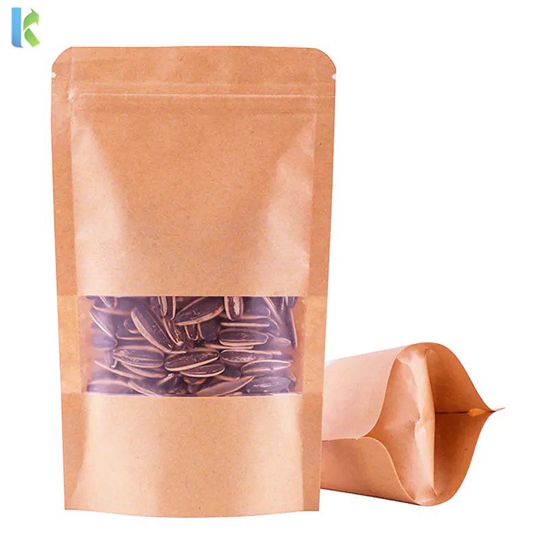 Wholesale Biodegradable Zipper Brown Kraft Paper Bags Coffee Food Stand Up Paper Tea Zipper Bag