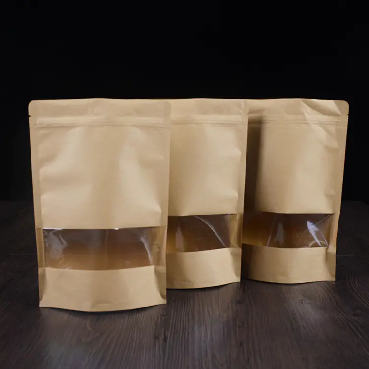 Food Packing Brown Kraft Stand Up Zipper Bag with Window