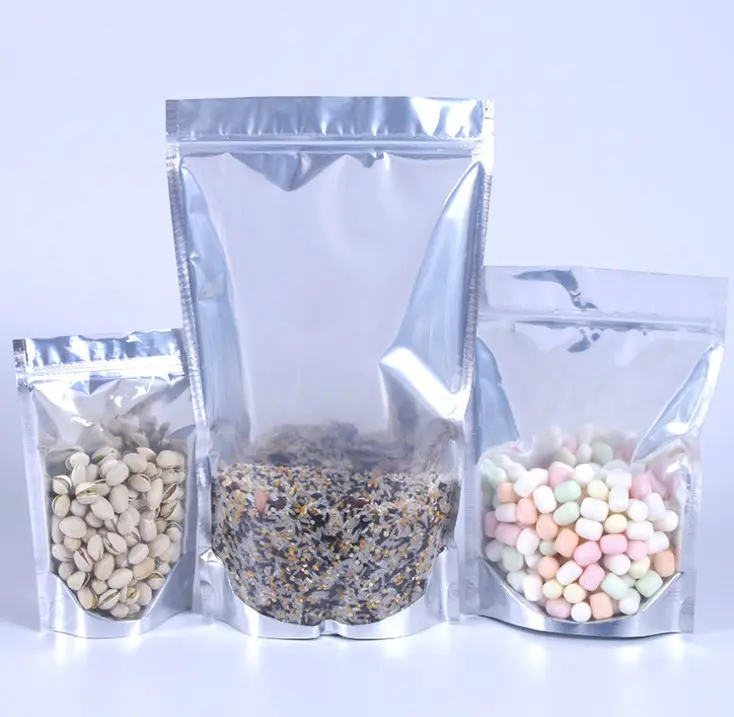 Stand up clear front aluminum foil pouch with zipper for snack packing