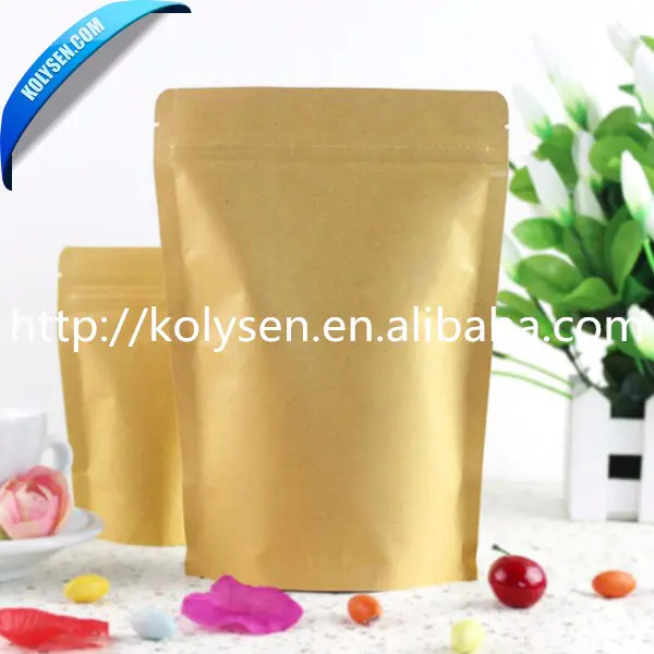 Wholesale standup ziplock kraft paper bag for nut/beans/powder packing