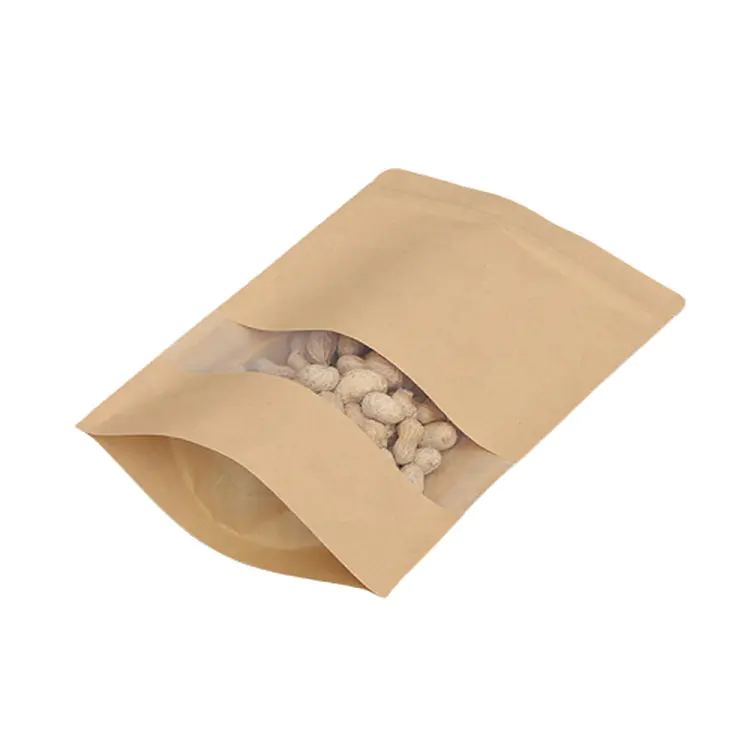 Custom logo bolsa de papel kraft con ventana transparente para especias food grade ziplock Kraft paper bag with clear window