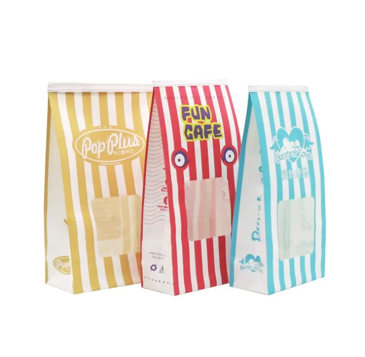 Wholesale new design popcorn food storage packaging bag kraft paper with window