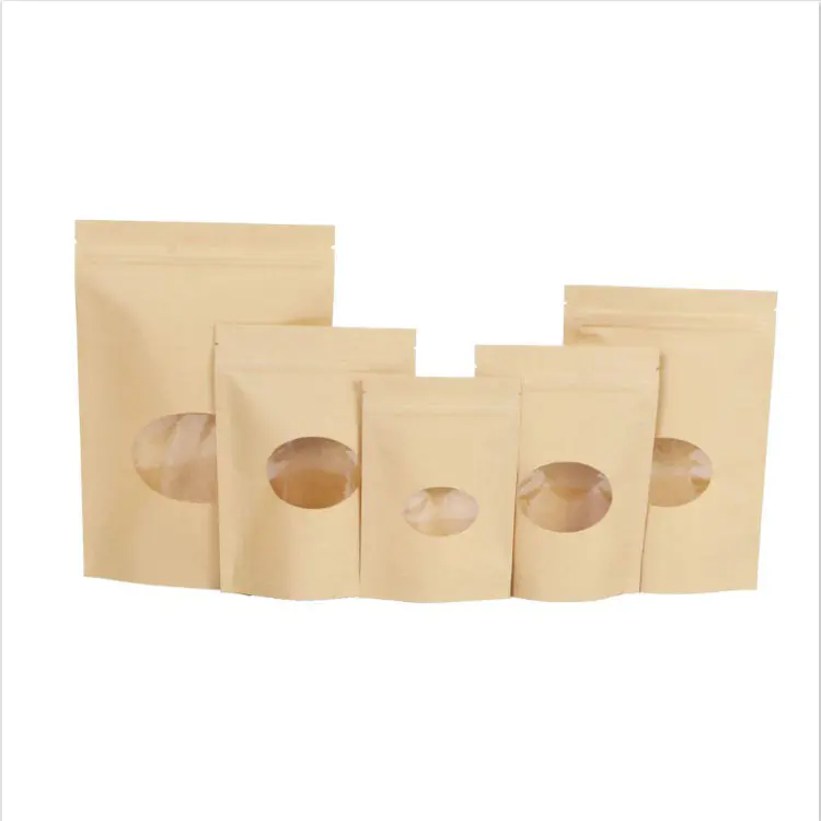 100g capacity kraft paper ziplock bags with oval window for beef jerky