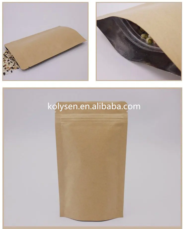 foil lined brown kraft paper bags zip lock stand up pouch doypack for tea