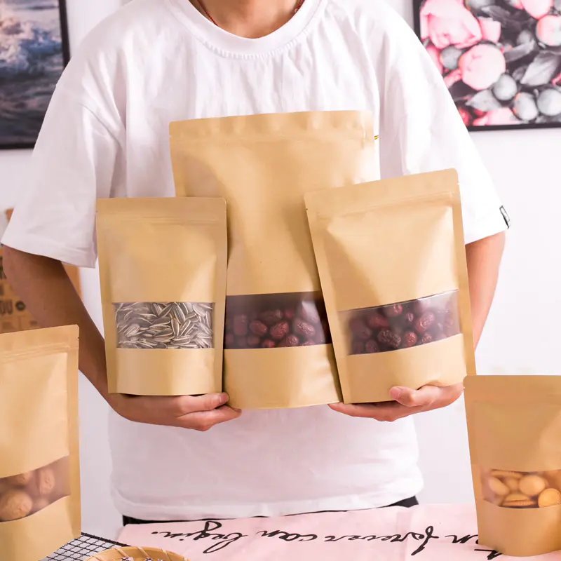 Wholesale Ziplock Packaging Stand Up Bag With Zipper Kraft Paper Bag Packaging