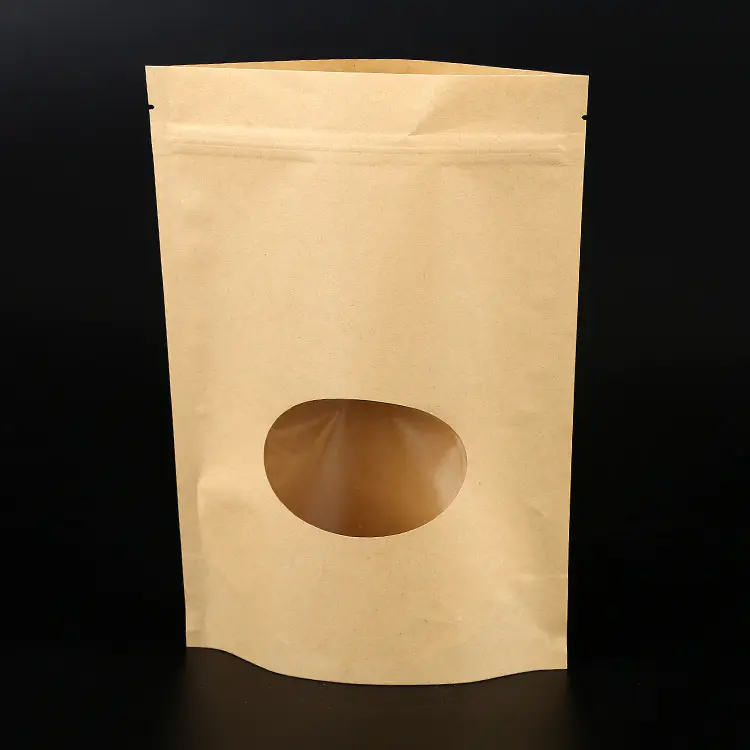 100g capacity kraft paper ziplock bags with oval window for beef jerky