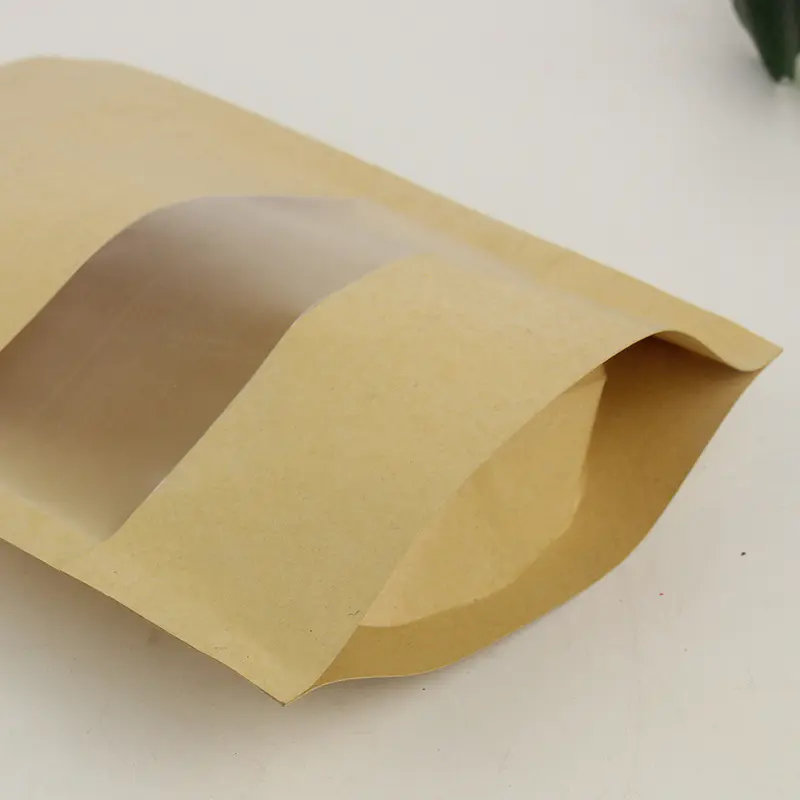 Stocklist Alibaba Selling Stand Up Zipper Bag Kraft Paper Bag with Frosted Window for Food Packaging