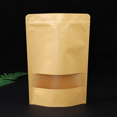 Kraft Stand Up Pouches Zip Lock Stand Up Bags with Clear Window Reusable Candy Coffee Beans Nuts Packaging