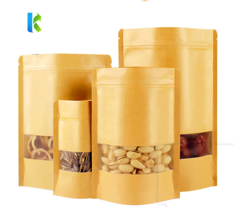 Kolysen food grade stand up pouch kraft paper bag with frosted window for food packaging