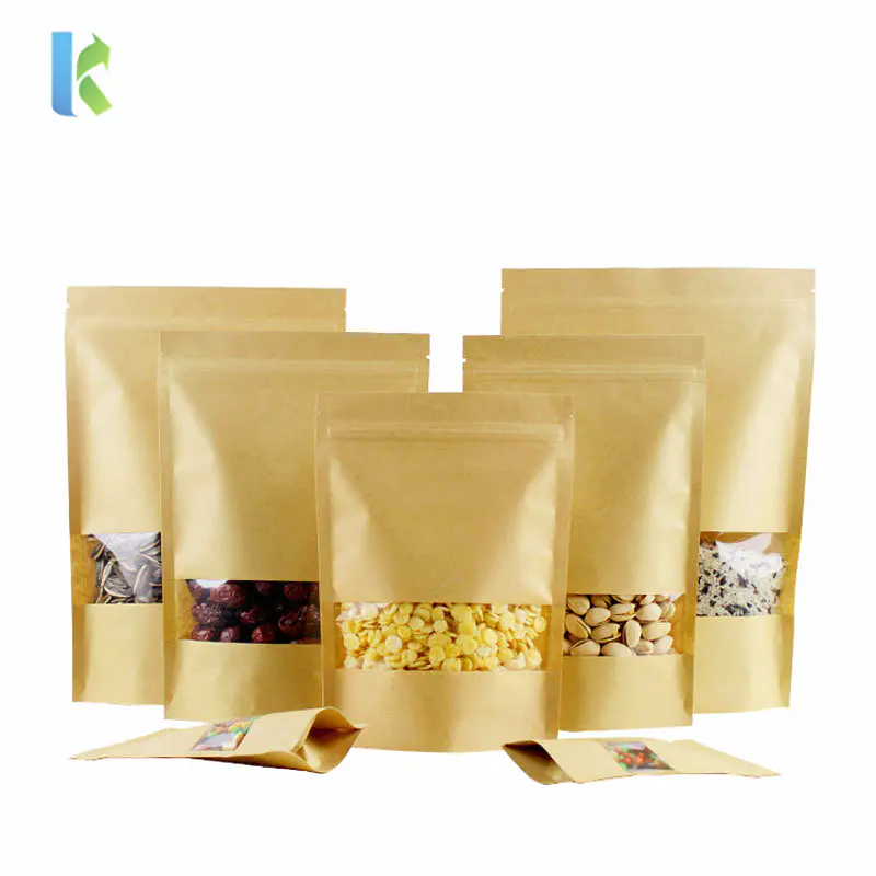 Paper Packaging Bags Stand Up Kraft Zipper Bag With Clear Window Doypack Pouch Sealable Coffee Food Candy Storage