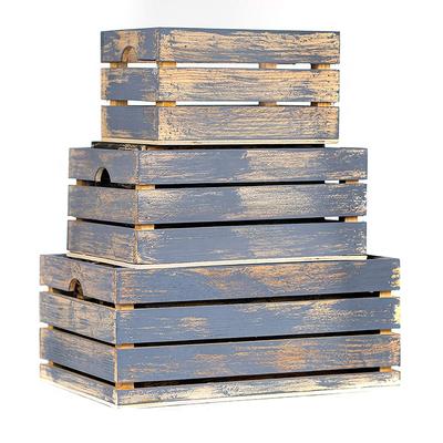 Rustic finish small mini wood storage crate with handles,set of 3