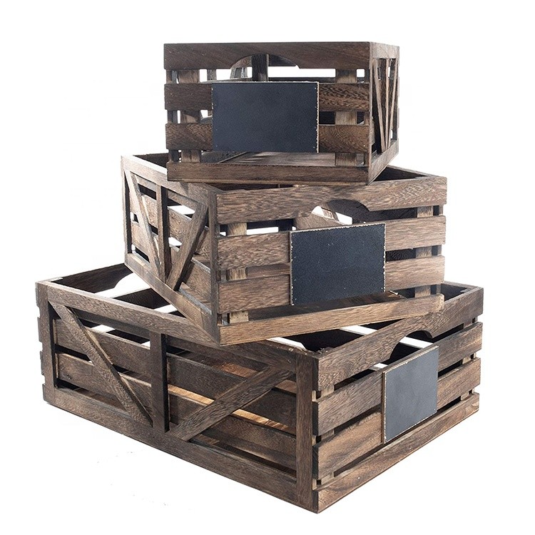 Rustic finish brown nesting boxes fruit wooden crates in bulk vintage home garden stacking wooden rustic wood crate
