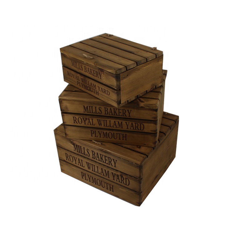 Distressed unfinished wooden beer storage crates maker nesting boxes,set of 3