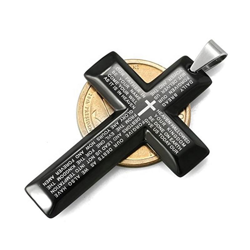 product-New Style Letter Engraved Jesus Cross Necklace Stainless Steel Black-BEYALY-img-3