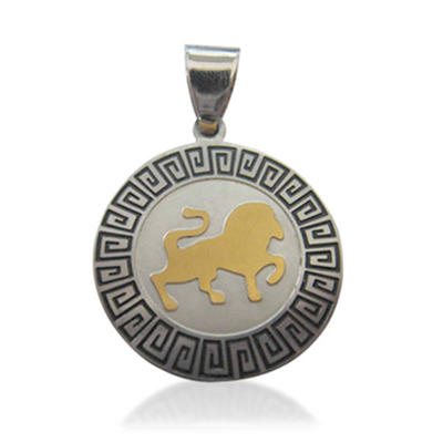 Gold lion carved round customize logo necklaces pendant