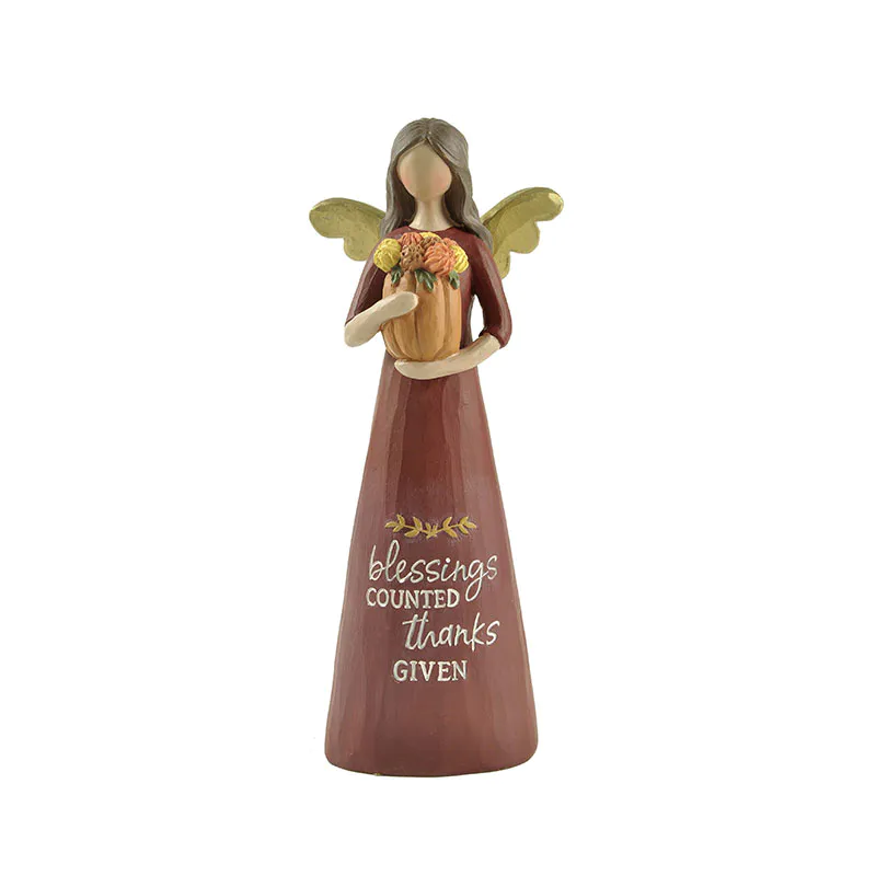 Pumpkin Angel Words "Given"Resin Statues Angel Holding Pumpkins For Decorations