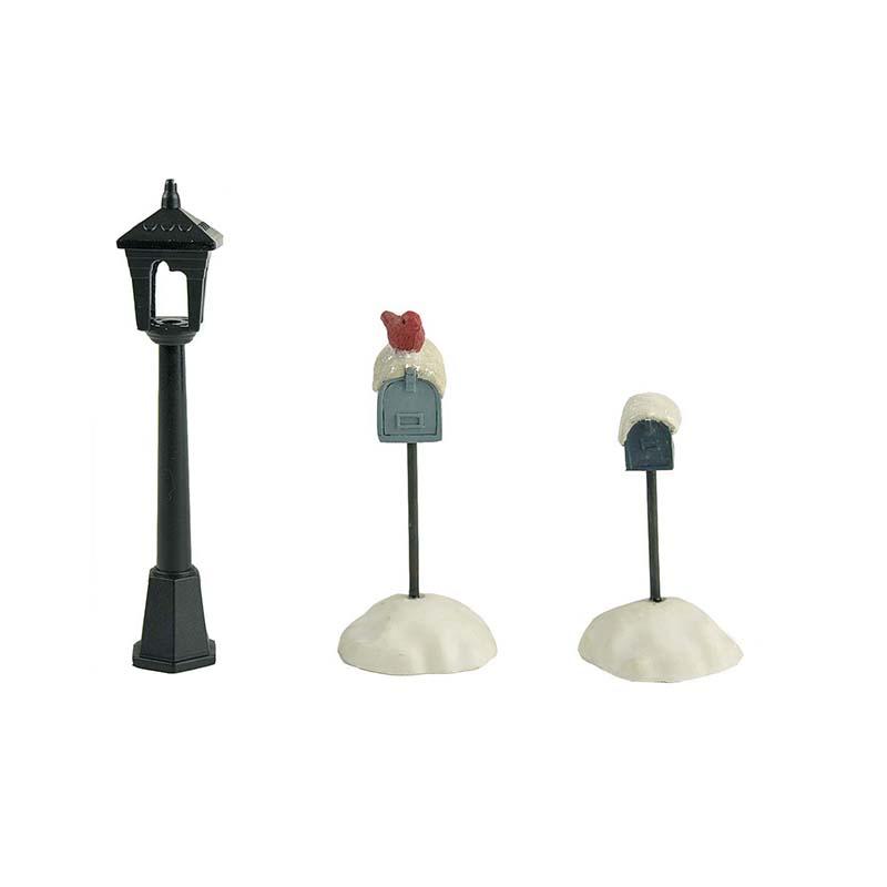3 Pcs/ Set Resin Mini Figurine 1 Lamp Post And 2 Mailboxes Winter Landscape Snow Scene For Fairy Garden