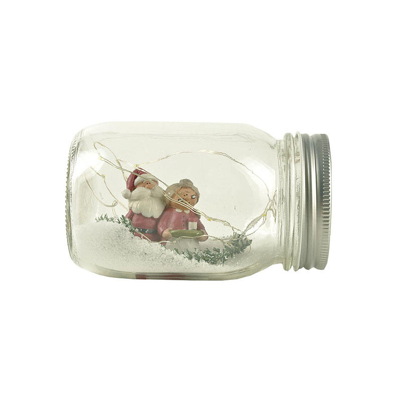 Wholesale New custom design personalized cute Polyresin decor A couple of santa in glass jar w LED fairy light