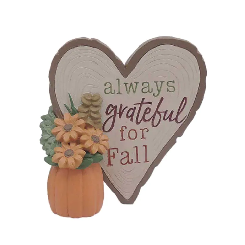 Pumpkin And Flowers Next To The Heart-Shaped Resin Plate Words "Grateful" Fall Decorations Clearance