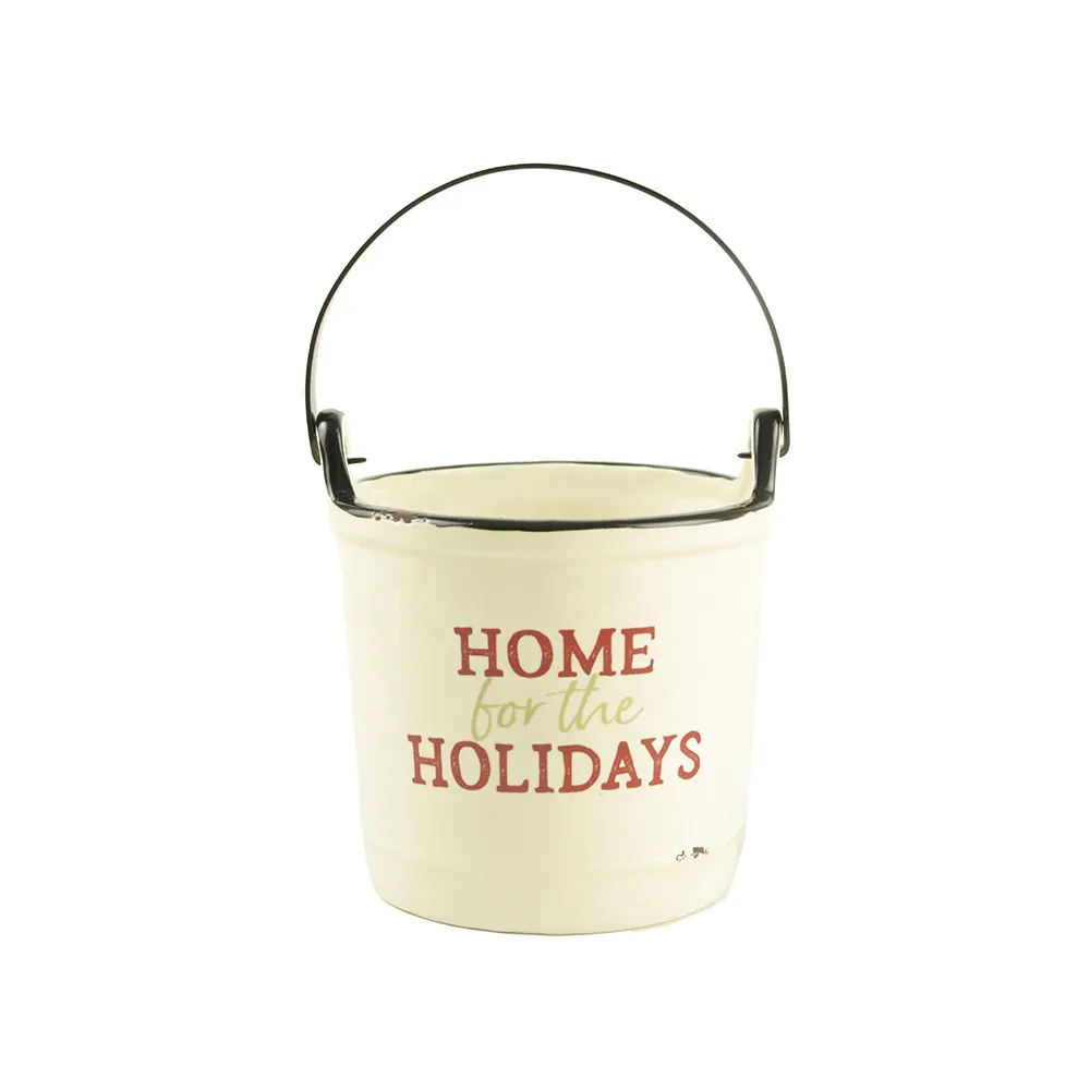 Factory Wholesale New custom design Ceramic Christmas indoor candle holder bucket Crock with handle decoration