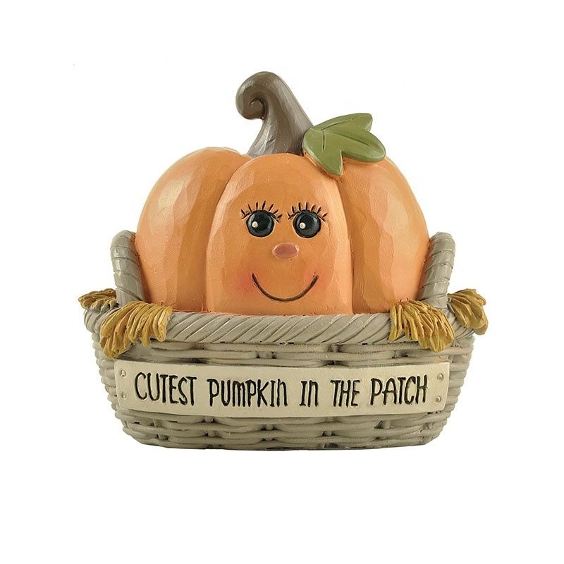 Pumpkins Figurine On Straw And Wooden Box Decore Pumpkin For Indoor Decoration