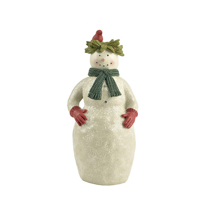 Snowman Statue With Wreath And Bird Snowman Landscape Resin For Snowman Christmas