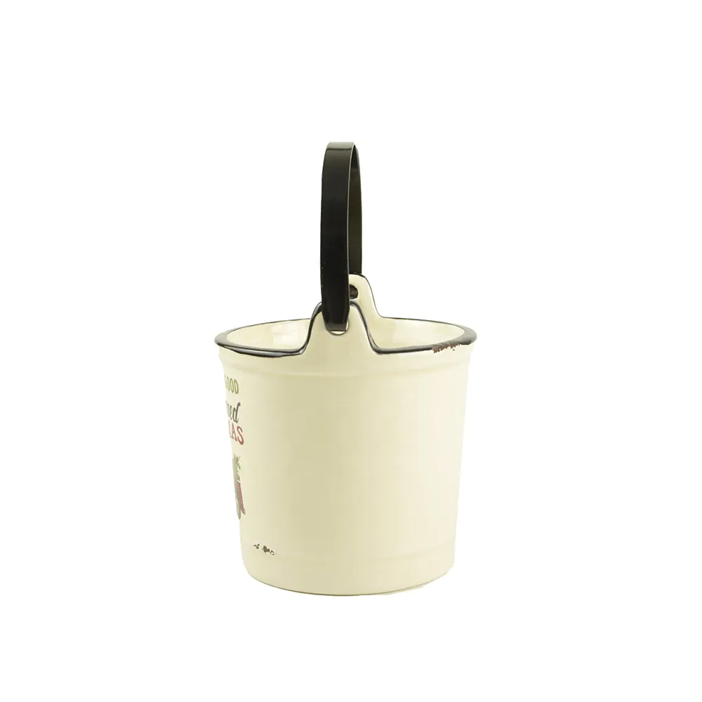 Factory Wholesale New custom design Ceramic Christmas candle holder bucket Indoor Crock with handle Home decoration