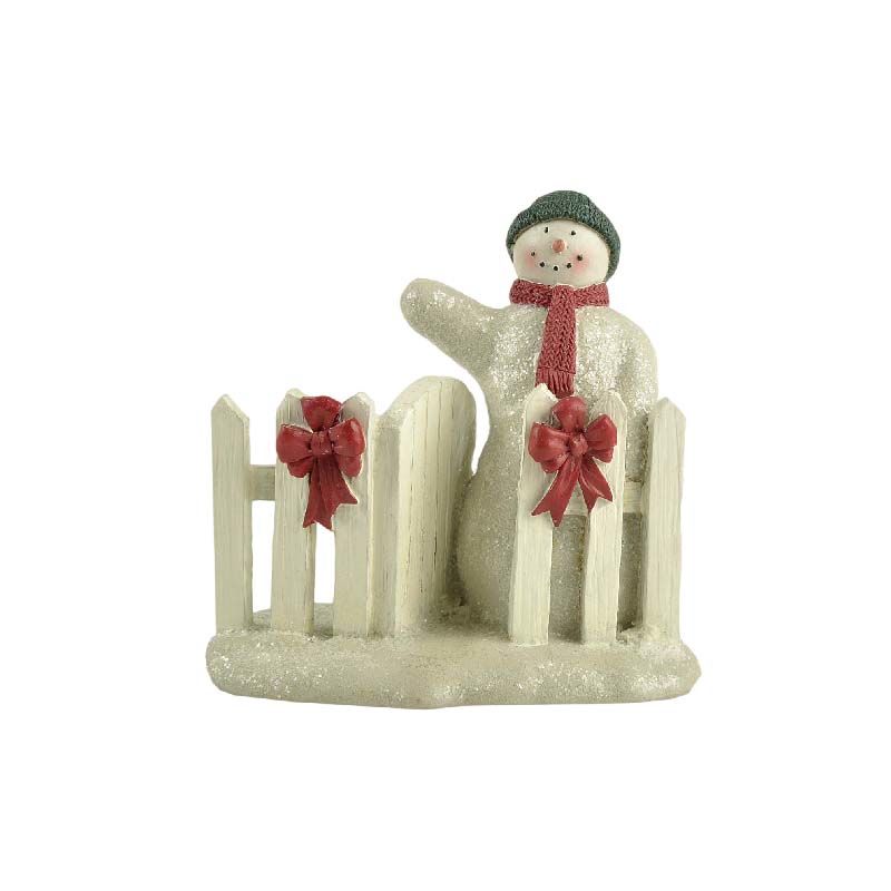 Resin Snowman And Fence Figurine Snow Scene Winter Crafts For Christmas Decoration