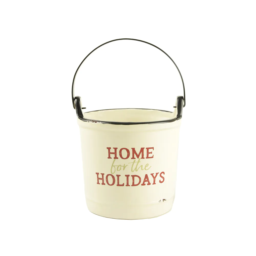 Factory Wholesale New custom design Ceramic Christmas indoor candle holder bucket Crock with handle decoration