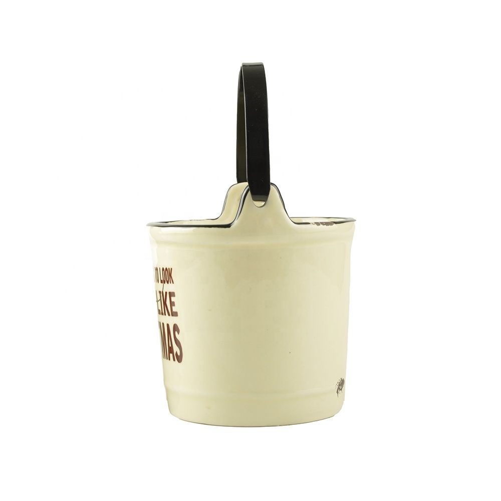 Factory Wholesale New design custom Ceramic Christmas candle holder bucket Indoor Crock with handle Home decoration