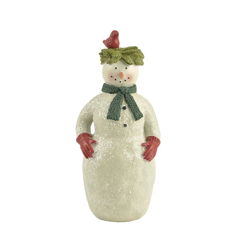 Snowman Statue With Wreath And Bird Snowman Landscape Resin For Snowman Christmas