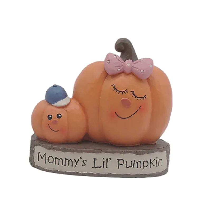 Thanksgiving Pumpkins Mother With Bow Tie And Son On Wooden Stakes Resin Pumpkin Decoration
