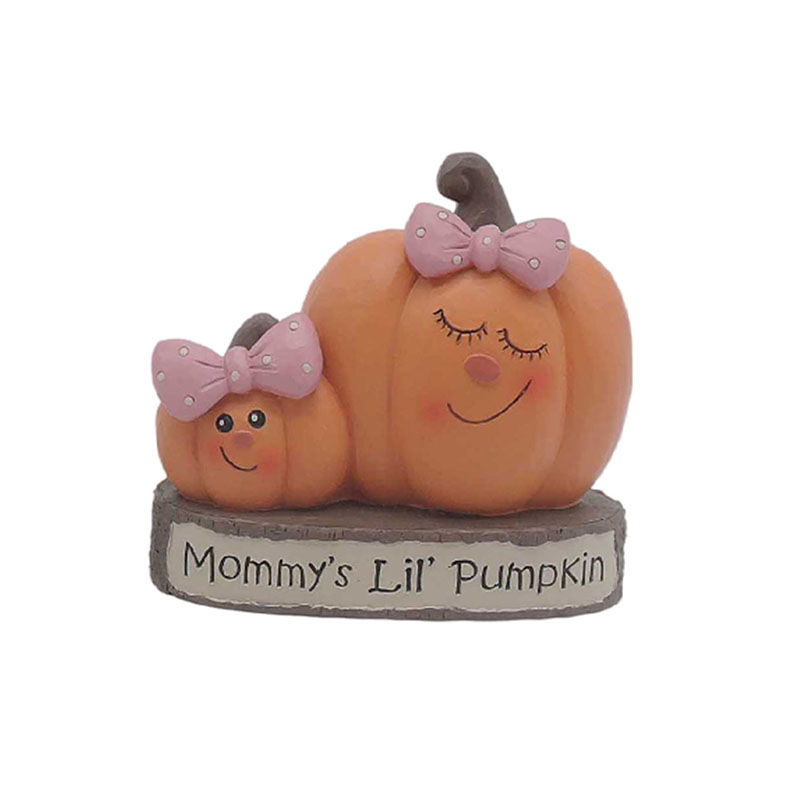 Mother And Daughter Pumpkins With Bows On Wooden Stakes Pumpkin Head Figurines For Halloween