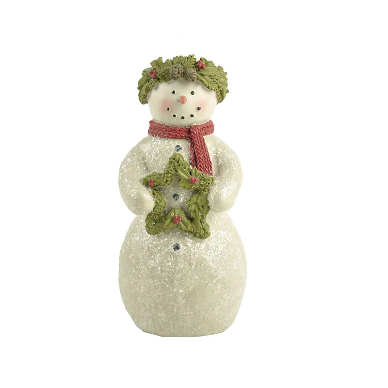 Snowman Statue With Wreath And Bird Snowman Landscape Resin For Snowman Christmas