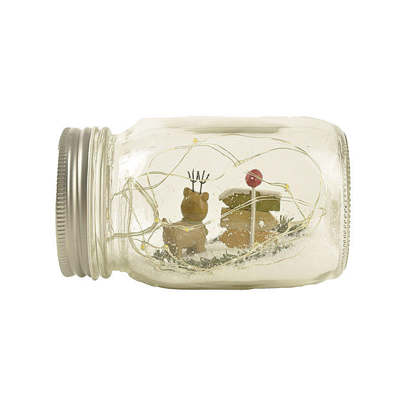 New custom design personalized special Polyresin Reindeer in 500ml glass jar w LED light decor