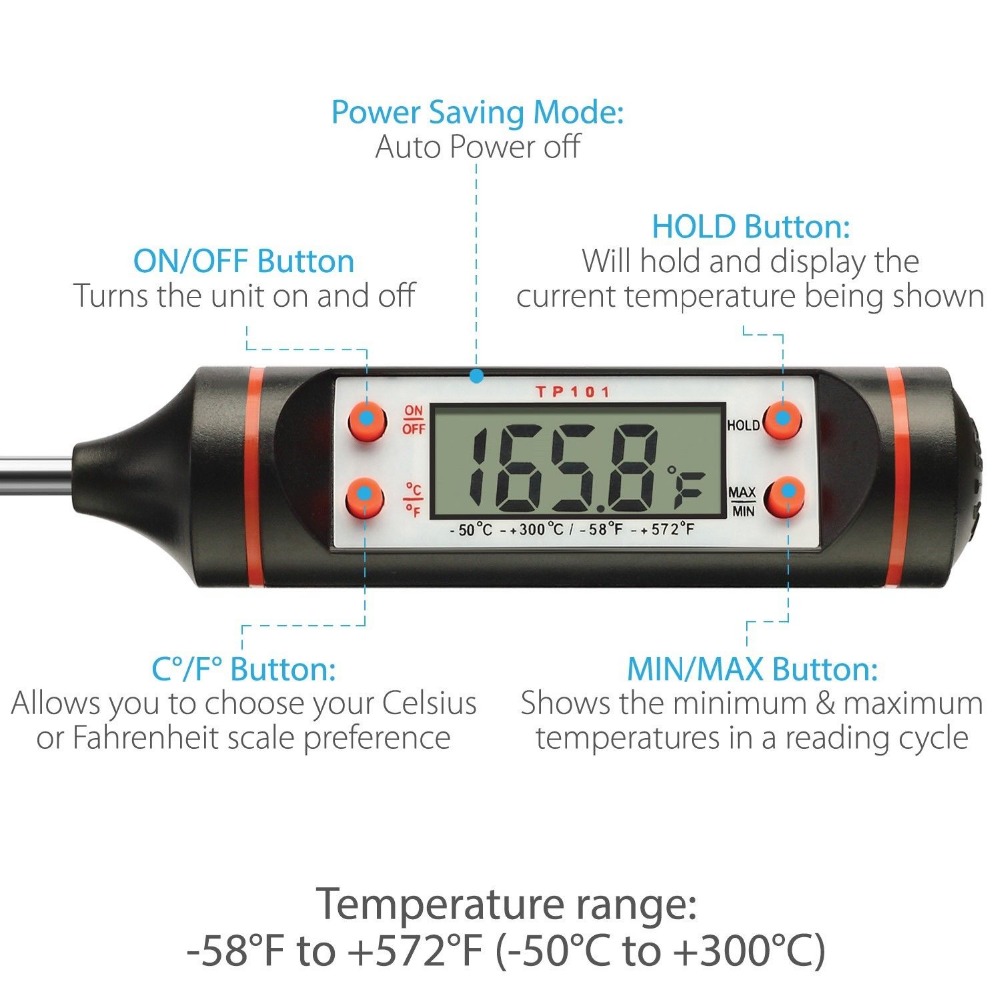 TP101 Digital Food Thermometer Long Probe Electronic Digital Thermometer BBQ  Temperature Measuring Tool Wholesale