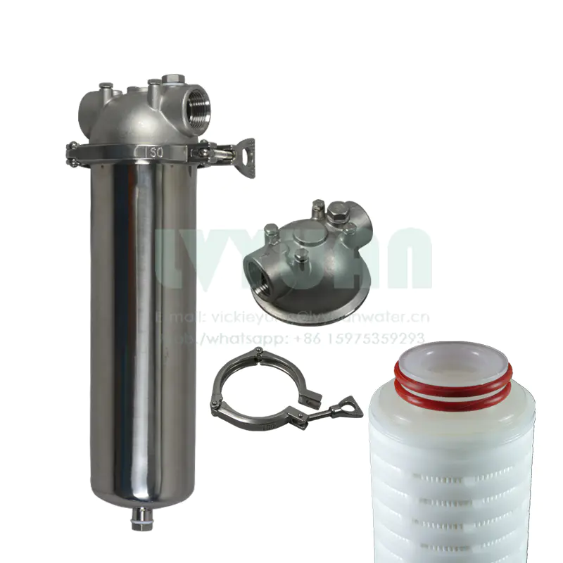 Single stage 10 20 30 40 inch stainless steel water filter cartridge housing with 5 micron pleated water filter