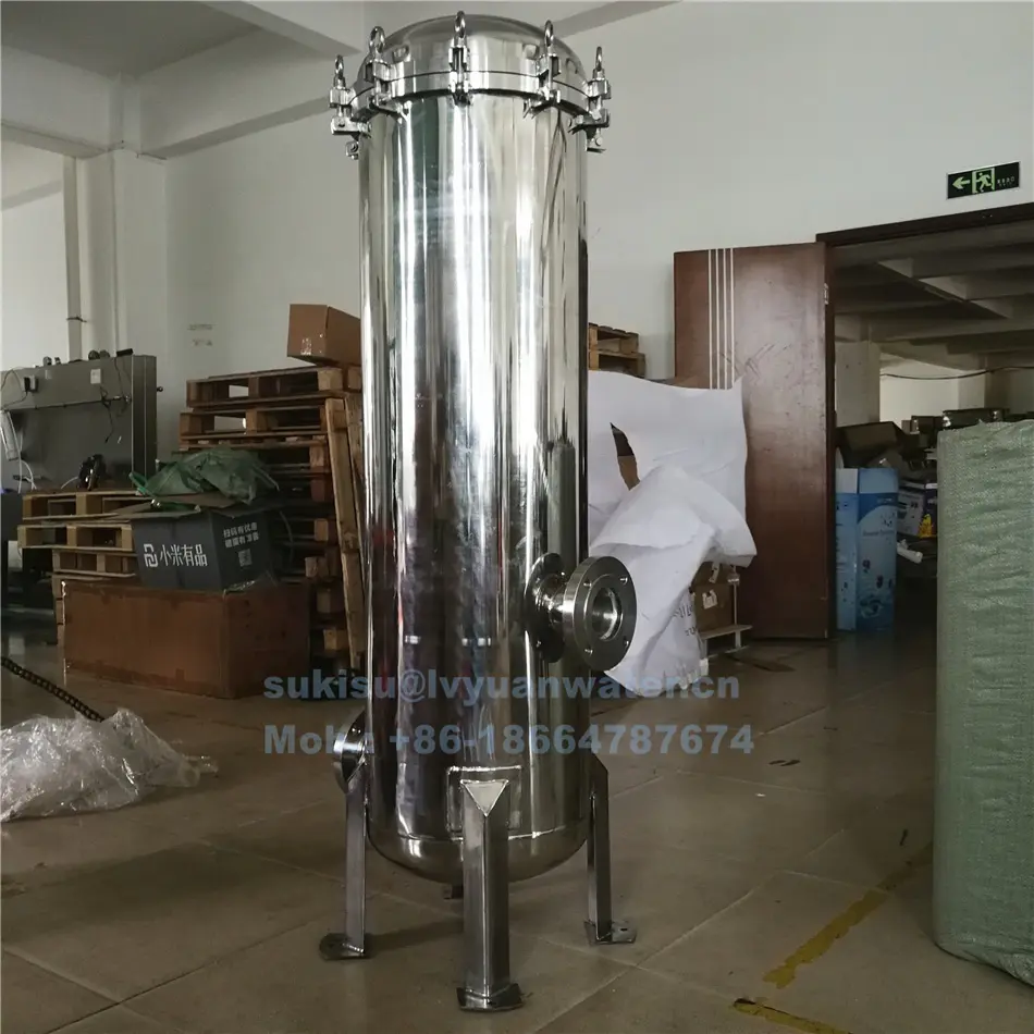 Industrial stainless steel 304 316L water filter housing with 1 5 10 micron filters liquid treatment