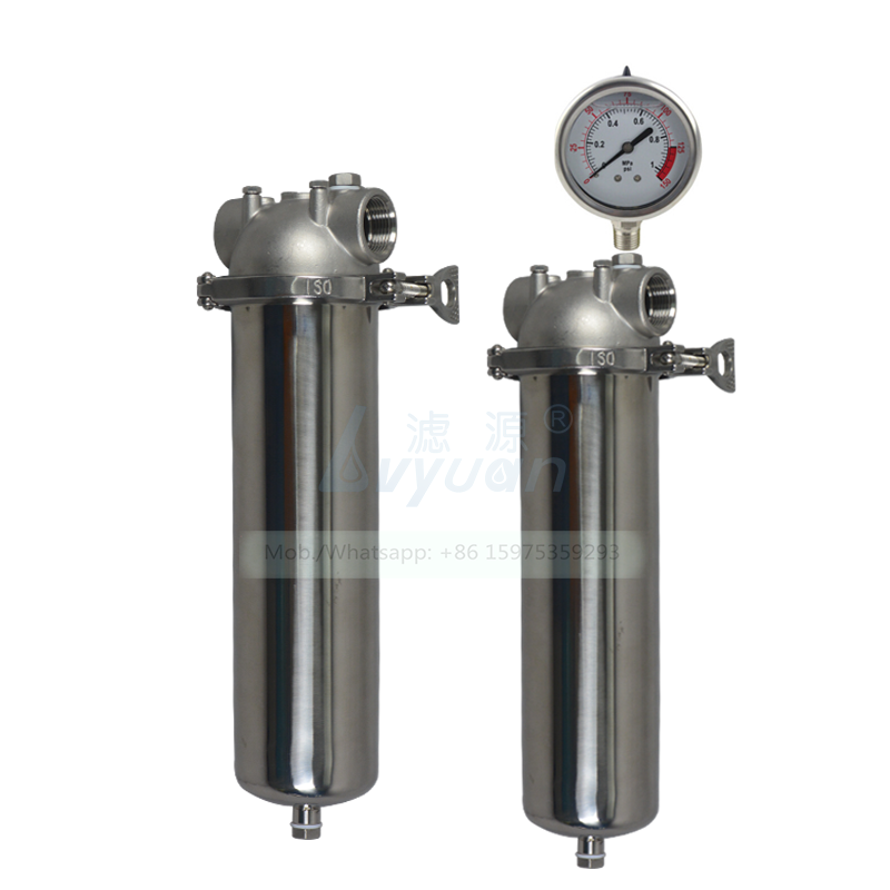 High purity liquids strainer filter stainless steel 304 316L grade 10 inch standard filter housing with oil pressure gauge