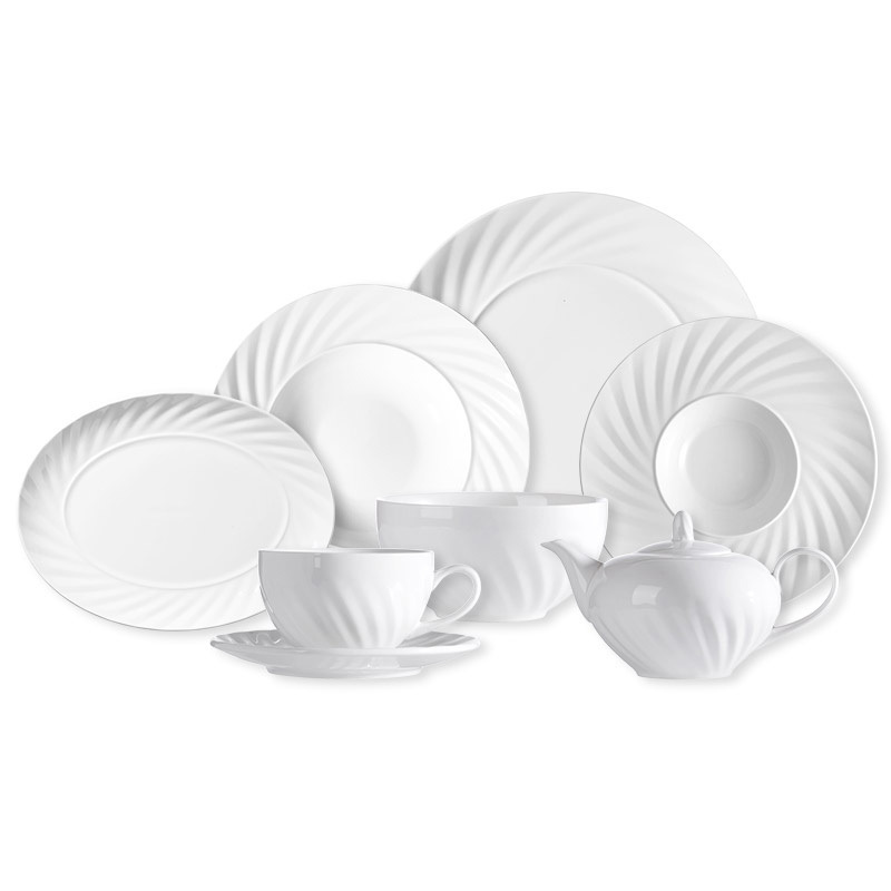 Thai White Hotel Tableware Dinner Set Restaurant Plates Sets Dinnerware Ceramic