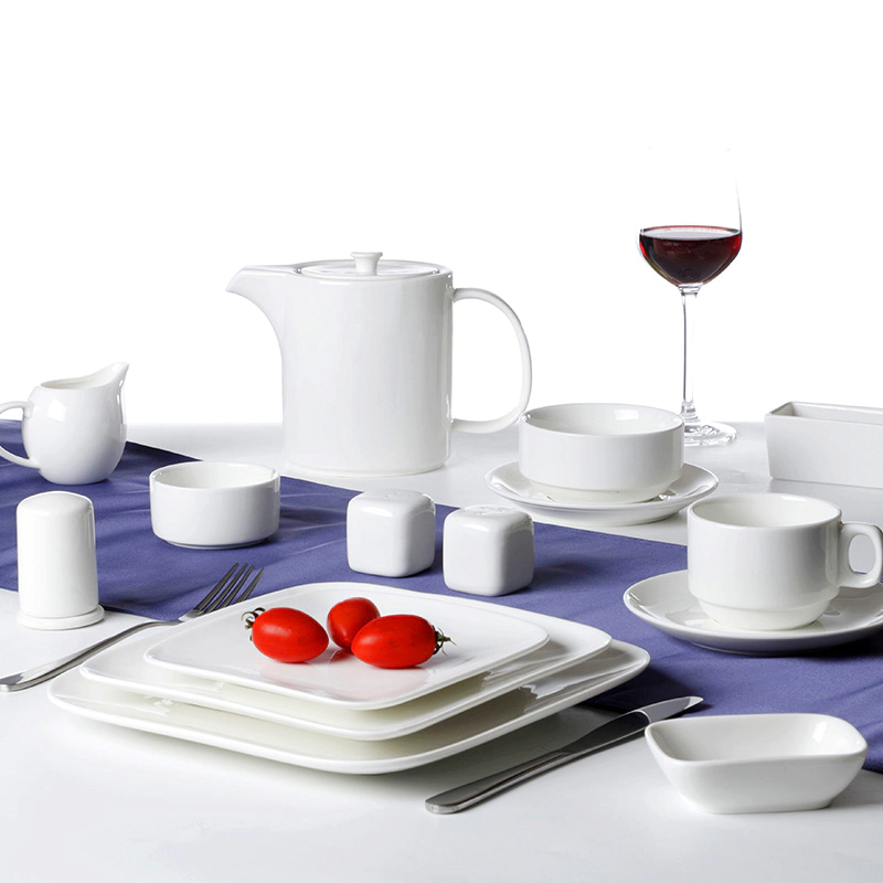 Hotel Porcelain Square Dinner Set Catering White Restaurant Tableware