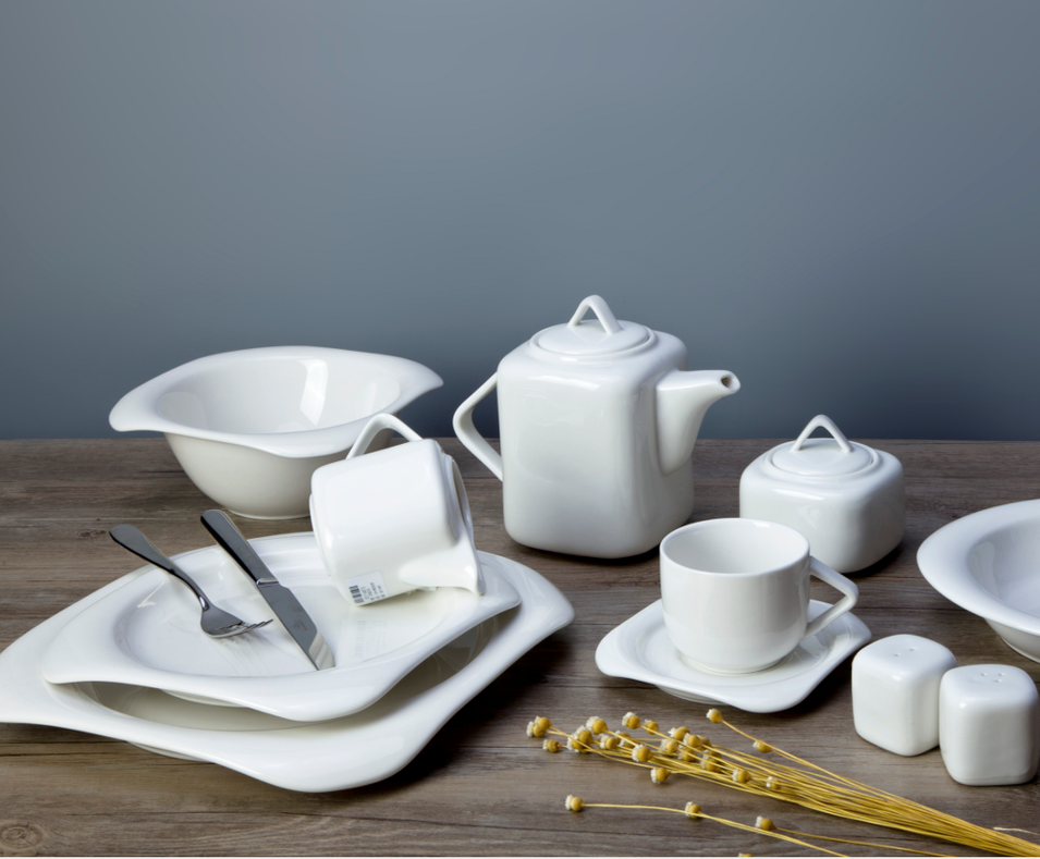 Western Wedding Hotel White Porcelain 2019 Ceramic Breakfast Dinnerware Set, White Plates Sets Dinnerware