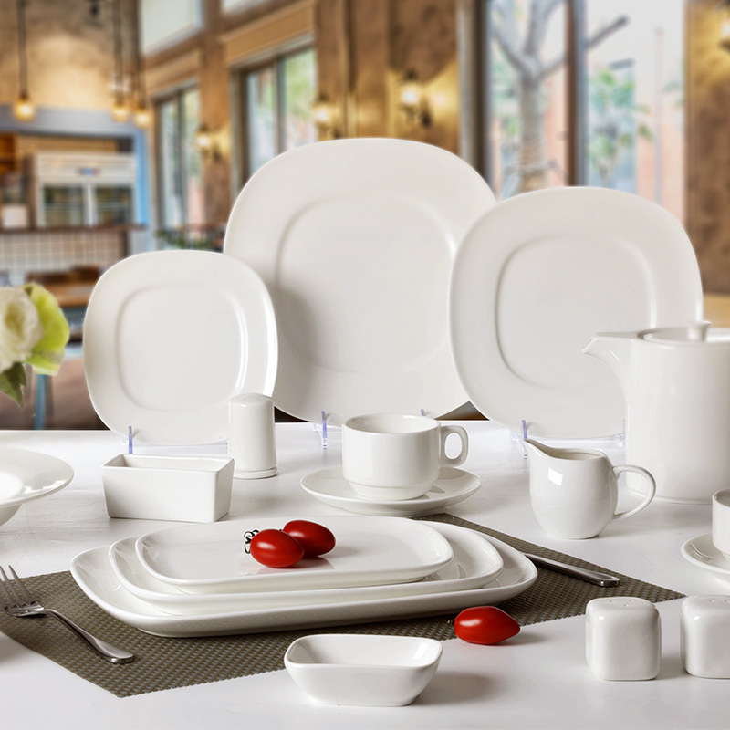 Best Seller Hotel White Square Porcelain Dinner Sets, Restaurant Ceramics Dinner Set, Square White Plates Ceramic
