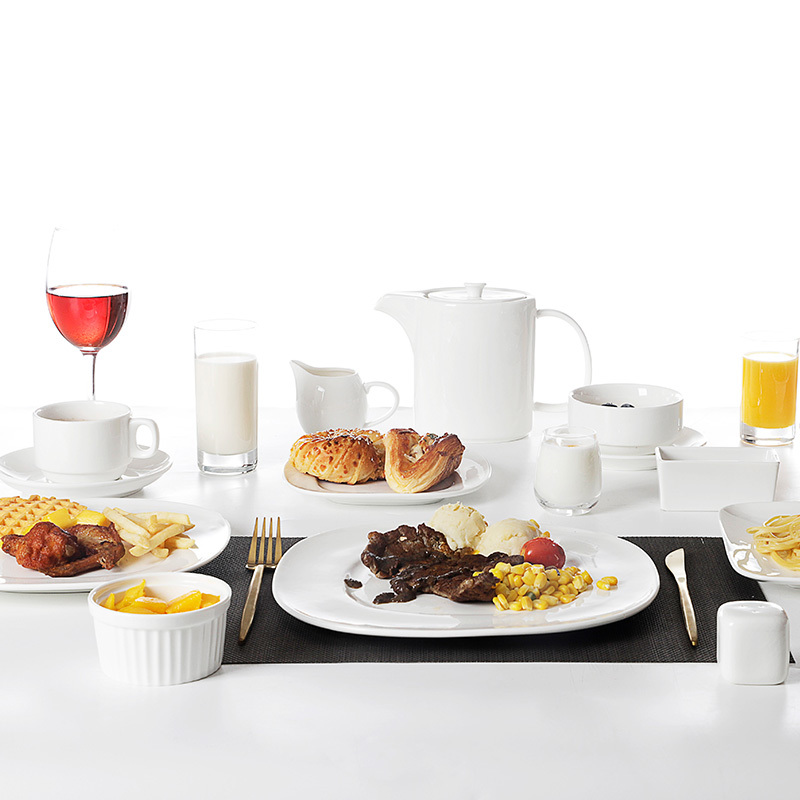 2019 Hot Restaurant Use White Dinner Set, Square Porcelain Crockery Ceramic Dinnerware Set