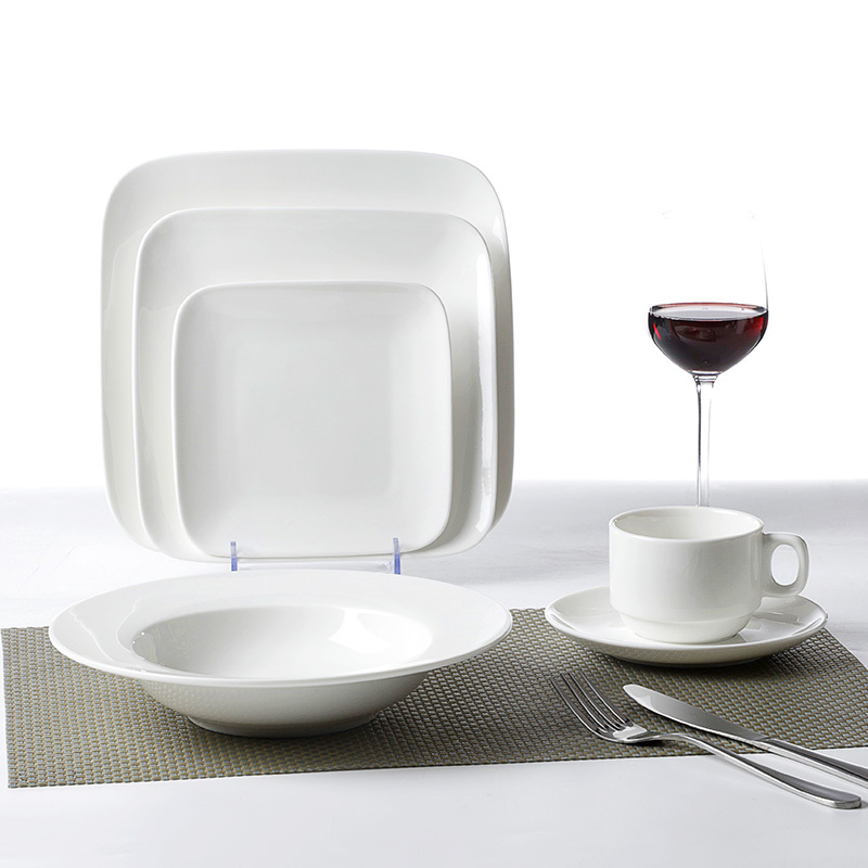 Best Seller Hotel White Square Porcelain Dinner Sets, Restaurant Ceramics Dinner Set, Square White Plates Ceramic