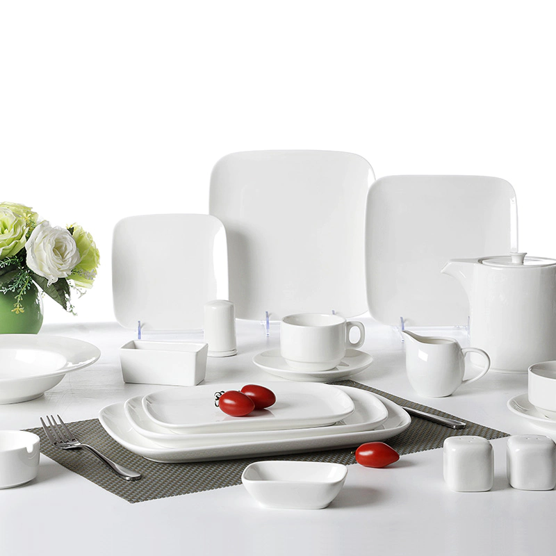 28ceramics FDA/LFGB/SGS Certificate USA European Style Hotel Square Porcelain Dinner Sets, Square Plates Ceramic