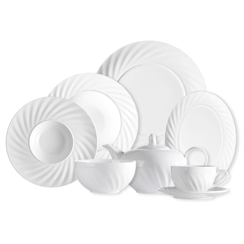 28 Ceramics High Quality Hotel Restaurant Porcelain Dinner Set, White Dishes Plates Ceramic Set